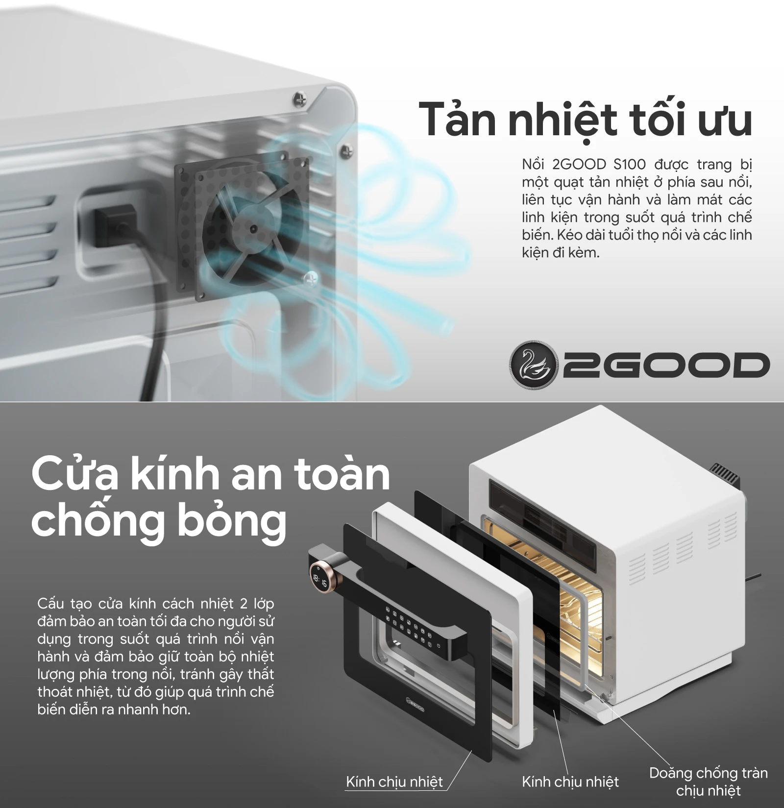Nồi Chiên Hơi Nước 2Good Vortex - S100 - Ưu Đãi Combo Bản Cải Tiến Mới 2026 ( Đặt Online FREE SHIPPING Toàn Quốc )